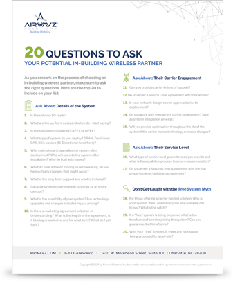20 Questions to ask your potential in building wireless partner flyer